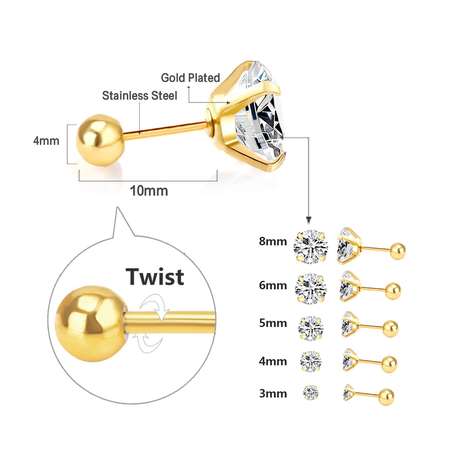 Pendientes de tuerca 1 par